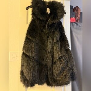 Faux Fur Black Vest with Hood